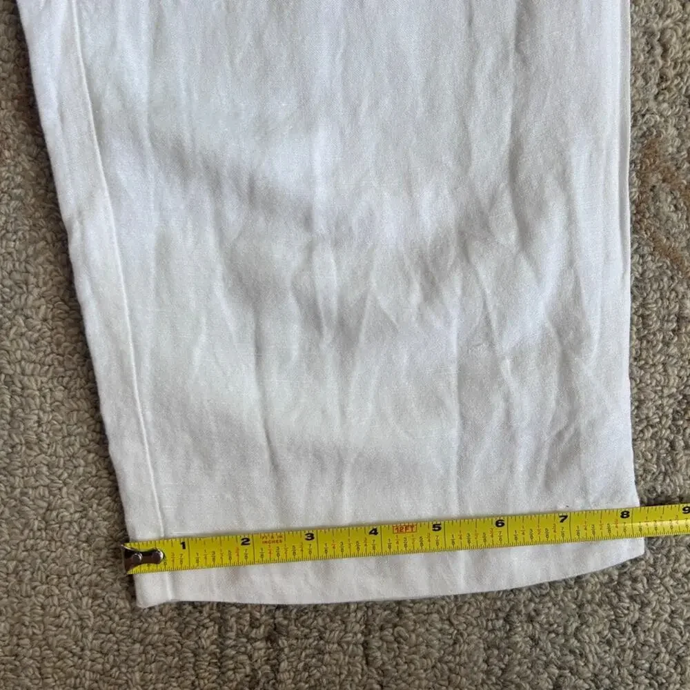 Wide Leg Pull On Tie Waste Linen Pants Pockets Lightweight Capsule White Women M